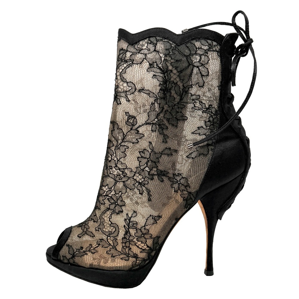 Dior Galliano 2010 Runway Black Lace Platform Booties EU 37